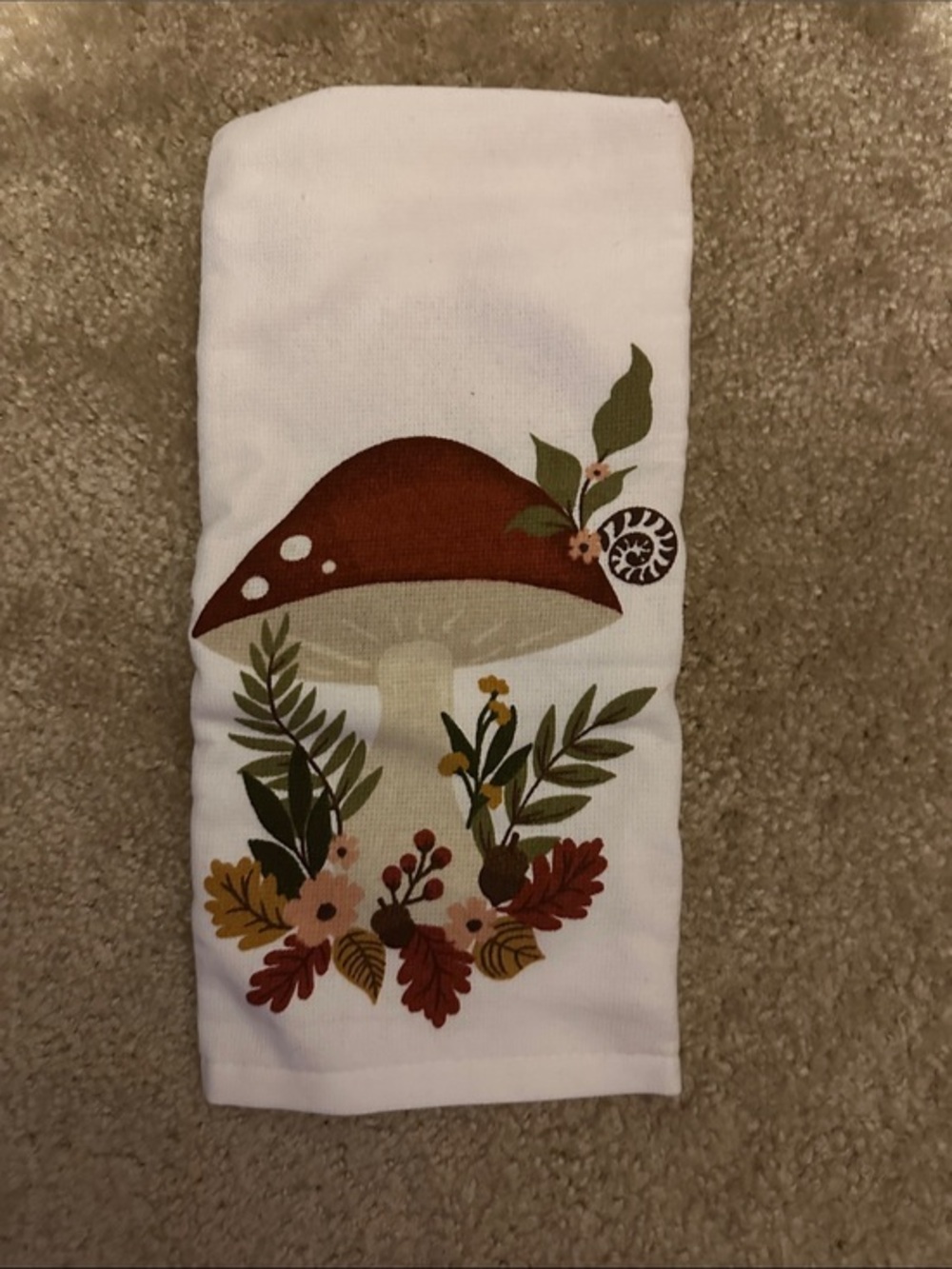 25 x 16 in cotton mushroom print tea towel